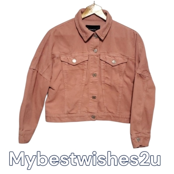 Stradivarius jacket women's size small S pink corduroy cropped crop - Picture 2 of 9